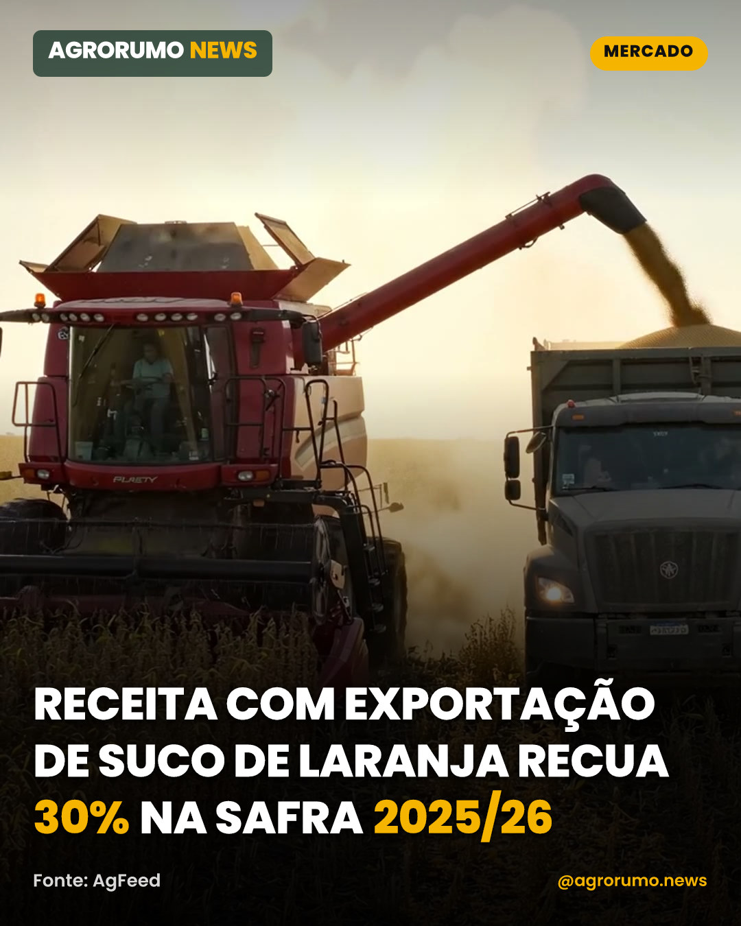 Receita com exportação de suco de laranja recua 30% na safra 2025/26