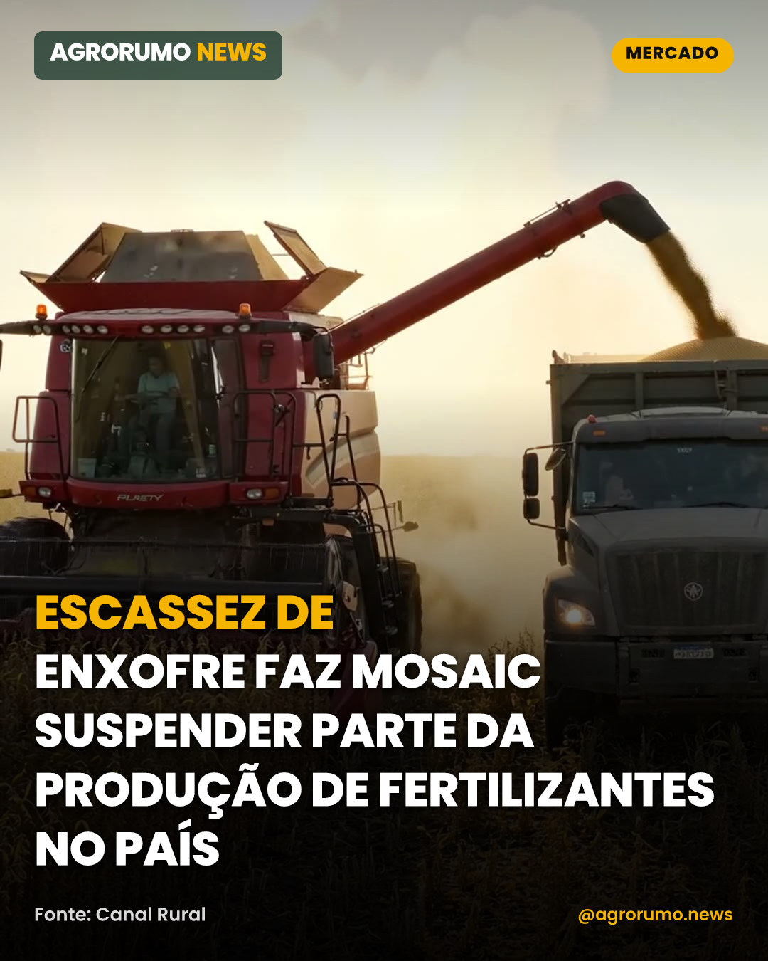 Escassez de enxofre faz Mosaic suspender parte da produção de fertilizantes no país