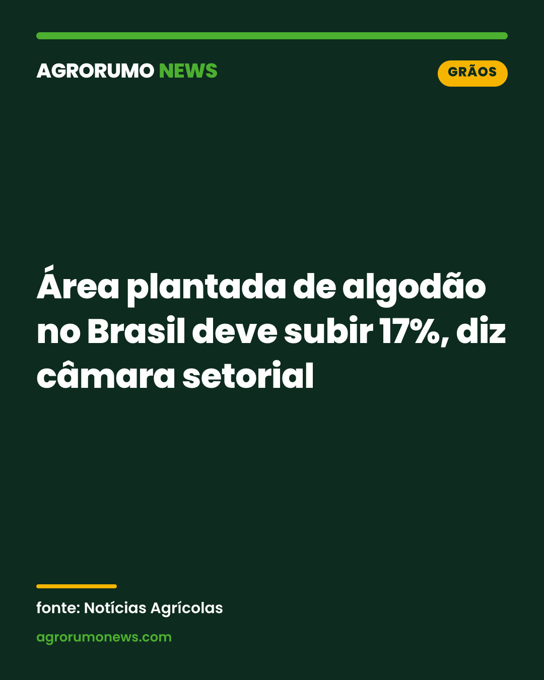 Área plantada de algodão no Brasil deve subir 17%, diz câmara setorial