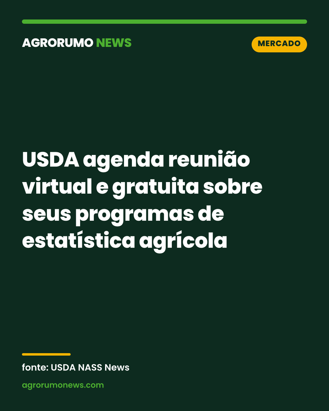 USDA agenda reunião virtual e gratuita sobre seus programas de estatística agrícola