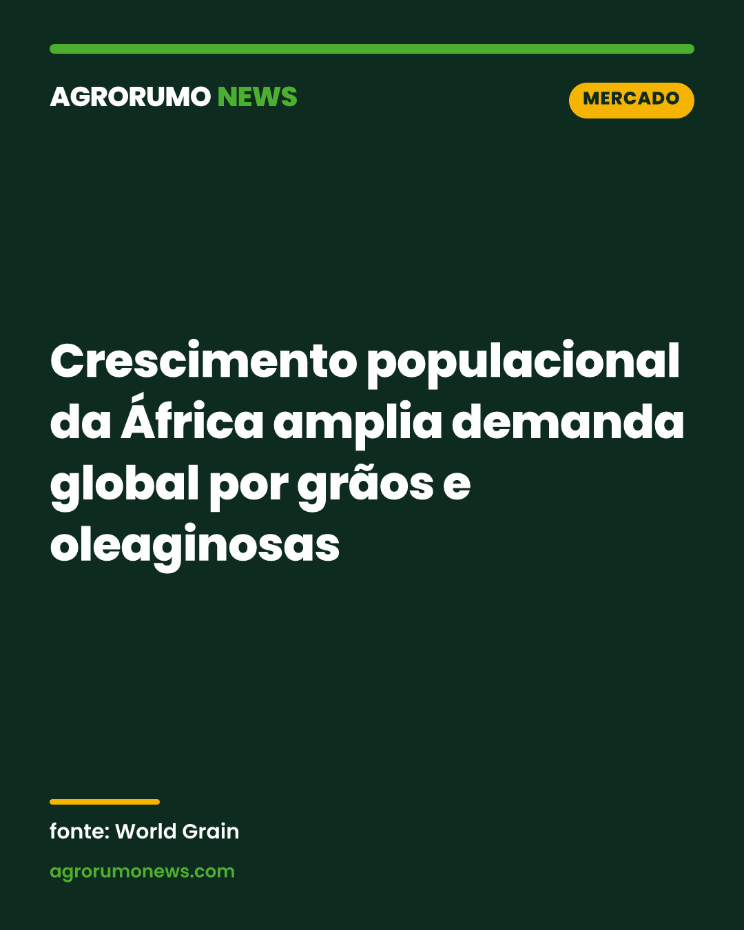 Crescimento populacional da África amplia demanda global por grãos e oleaginosas