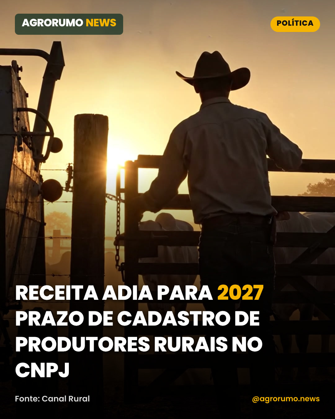Receita adia para 2027 prazo de cadastro de produtores rurais no CNPJ