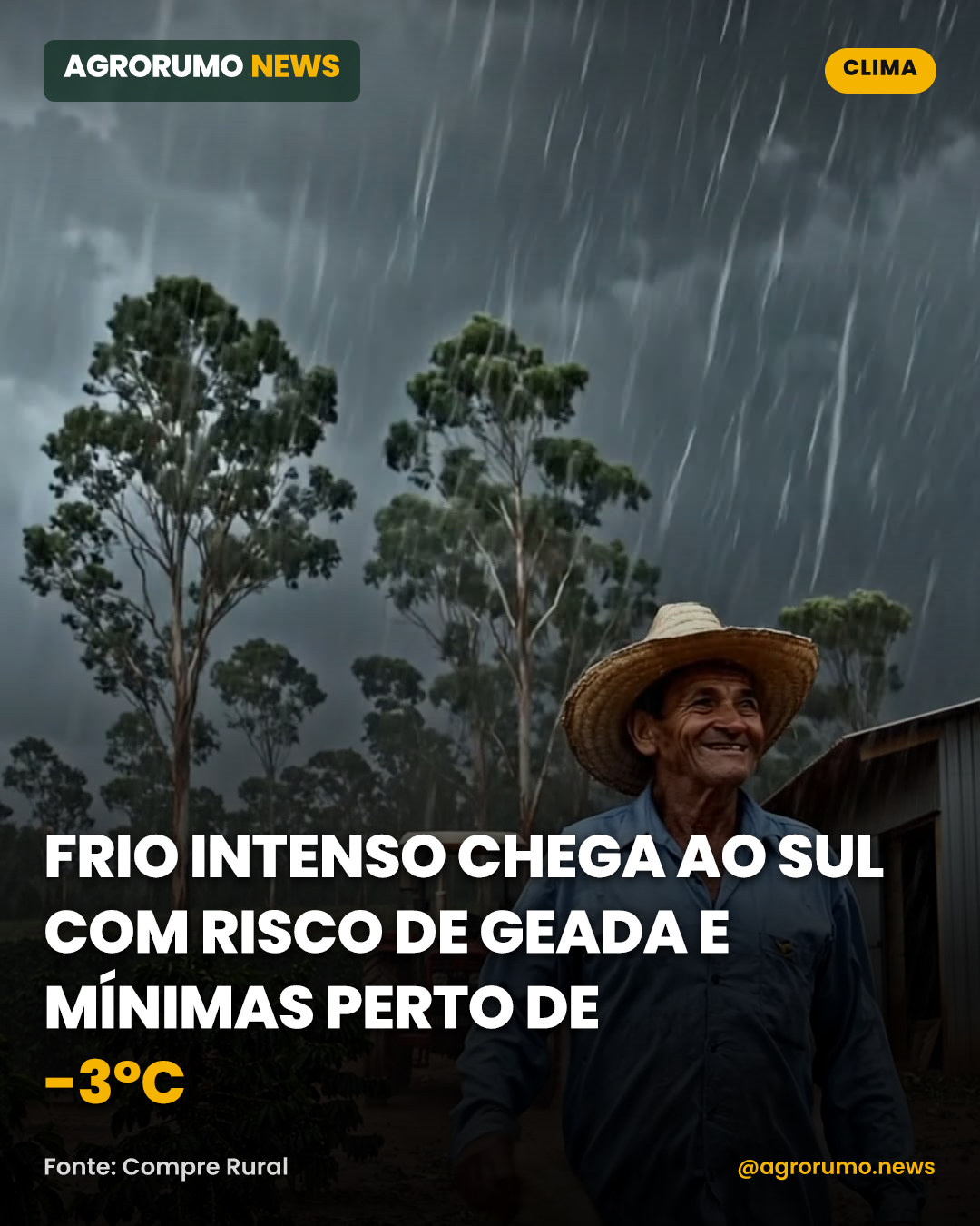 Frio intenso chega ao Sul com risco de geada e mínimas perto de -3°C