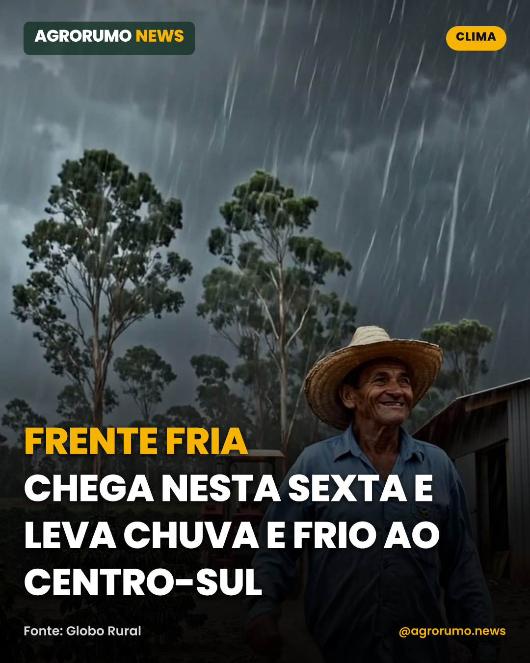 Frente fria chega nesta sexta e leva chuva e frio ao Centro-Sul