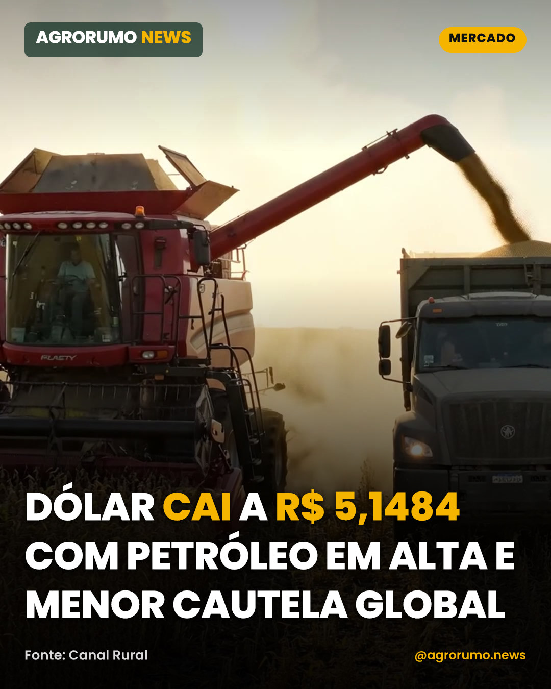 Dólar cai a R$ 5,1484 com petróleo em alta e menor cautela global