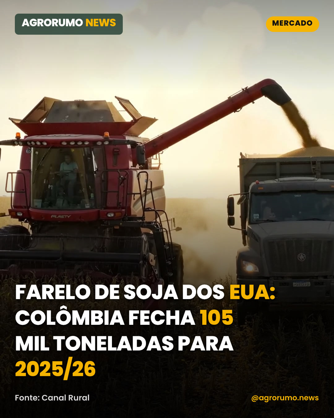 Farelo de soja dos EUA: Colômbia fecha 105 mil toneladas para 2025/26