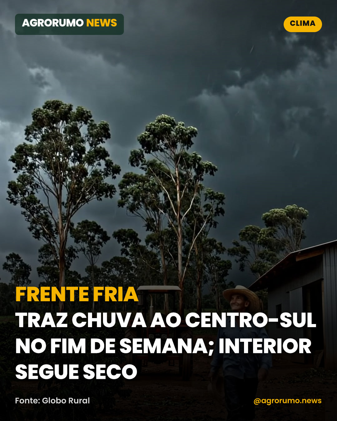 Frente fria traz chuva ao Centro-Sul no fim de semana; interior segue seco