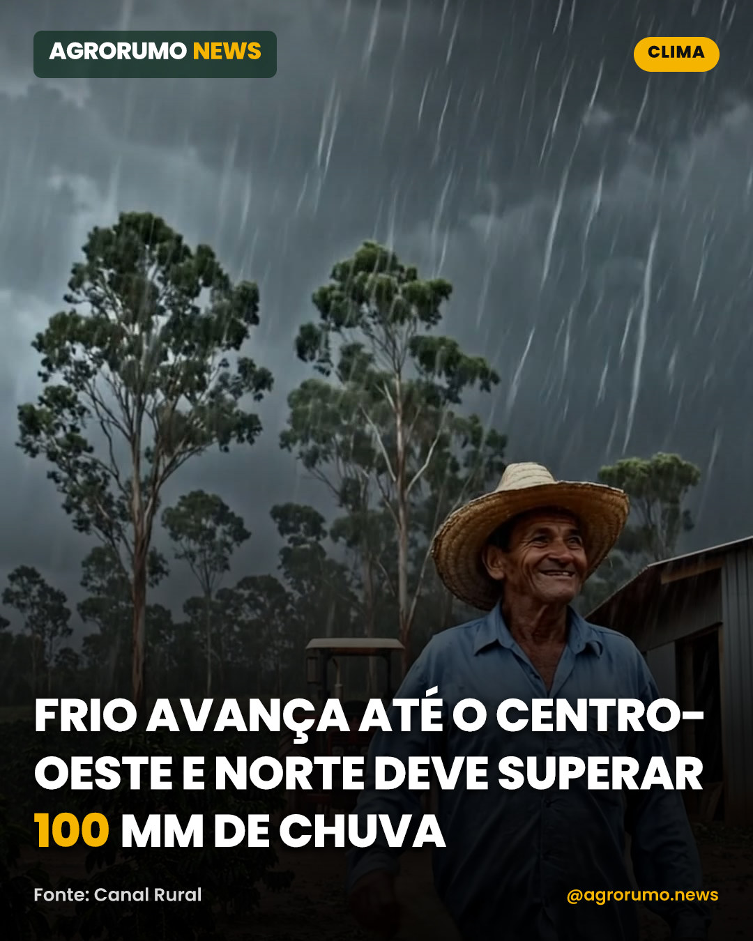 Frio avança até o Centro-Oeste e Norte deve superar 100 mm de chuva