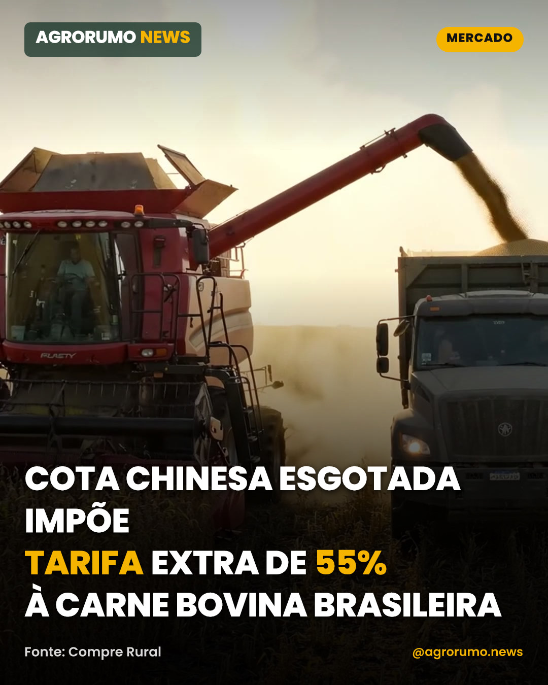 Cota chinesa esgotada impõe tarifa extra de 55% à carne bovina brasileira