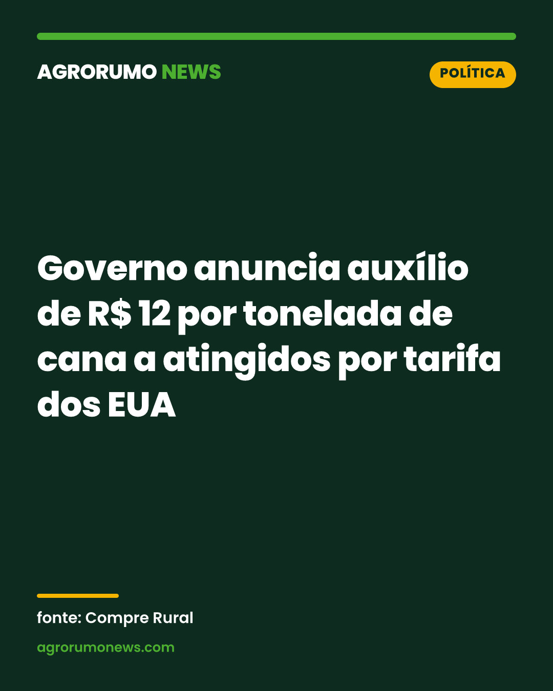 Governo anuncia auxílio de R$ 12 por tonelada de cana a atingidos por tarifa dos EUA