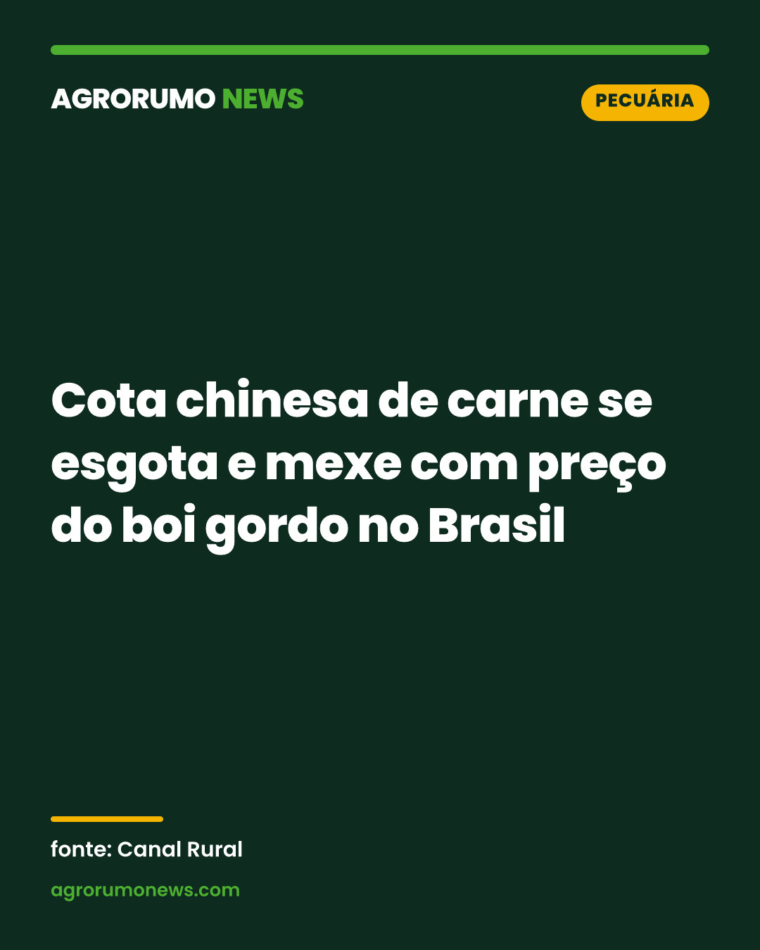 Cota chinesa de carne se esgota e mexe com preço do boi gordo no Brasil