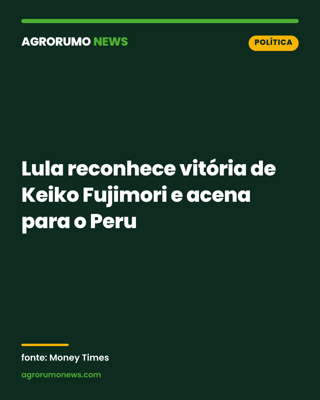 Lula reconhece vitória de Keiko Fujimori e acena para o Peru