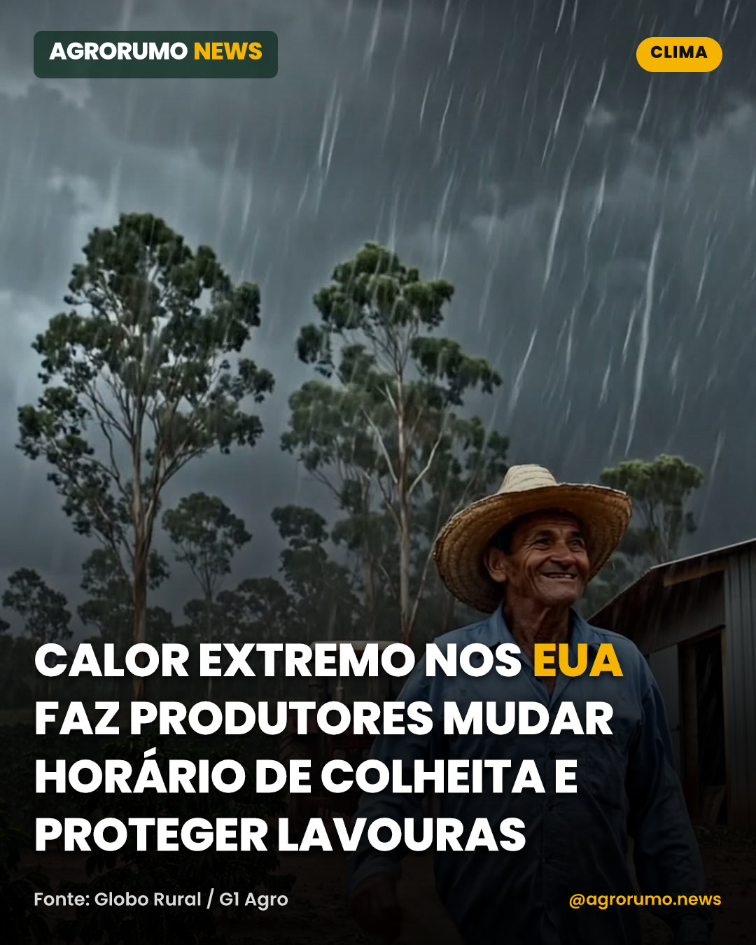 Calor extremo nos EUA faz produtores mudar horário de colheita e proteger lavouras