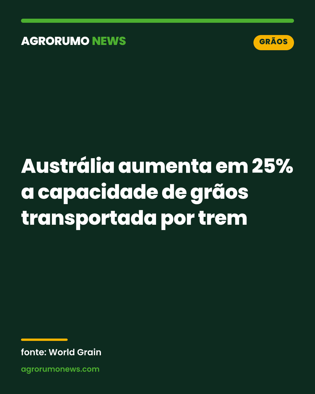 Austrália aumenta em 25% a capacidade de grãos transportada por trem