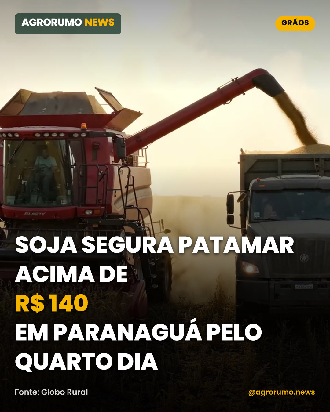 Soja segura patamar acima de R$ 140 em Paranaguá pelo quarto dia