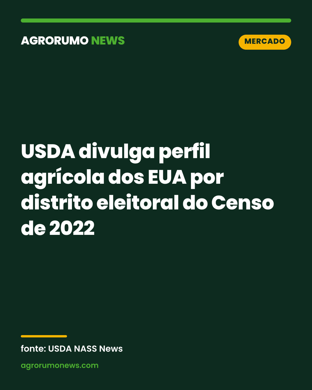 USDA divulga perfil agrícola dos EUA por distrito eleitoral do Censo de 2022