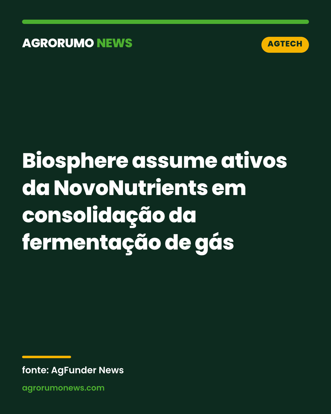 Biosphere assume ativos da NovoNutrients em consolidação da fermentação de gás