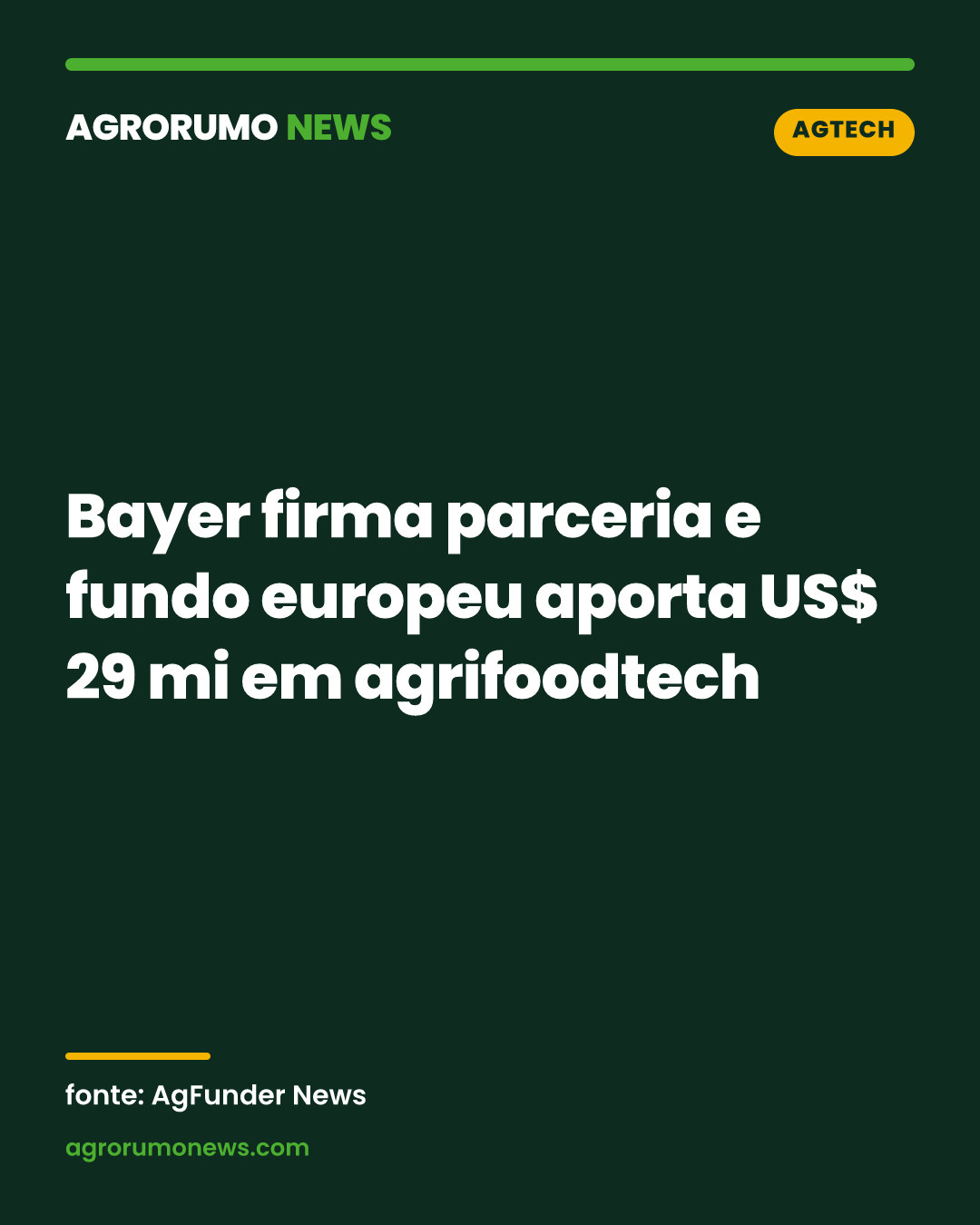 Bayer firma parceria e fundo europeu aporta US$ 29 mi em agrifoodtech