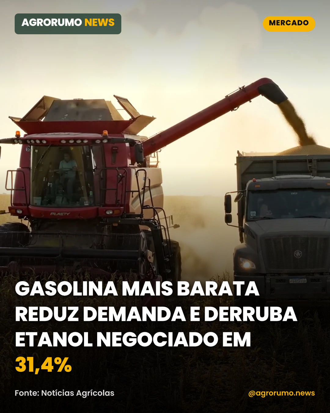 Gasolina mais barata reduz demanda e derruba etanol negociado em 31,4%