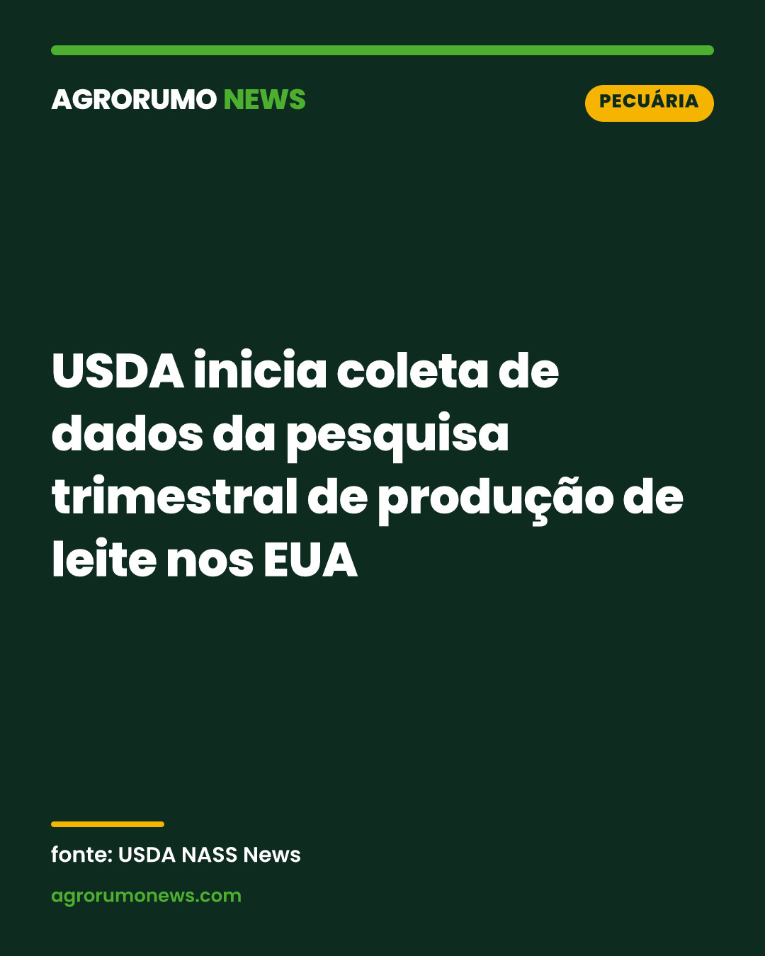 USDA inicia coleta de dados da pesquisa trimestral de produção de leite nos EUA