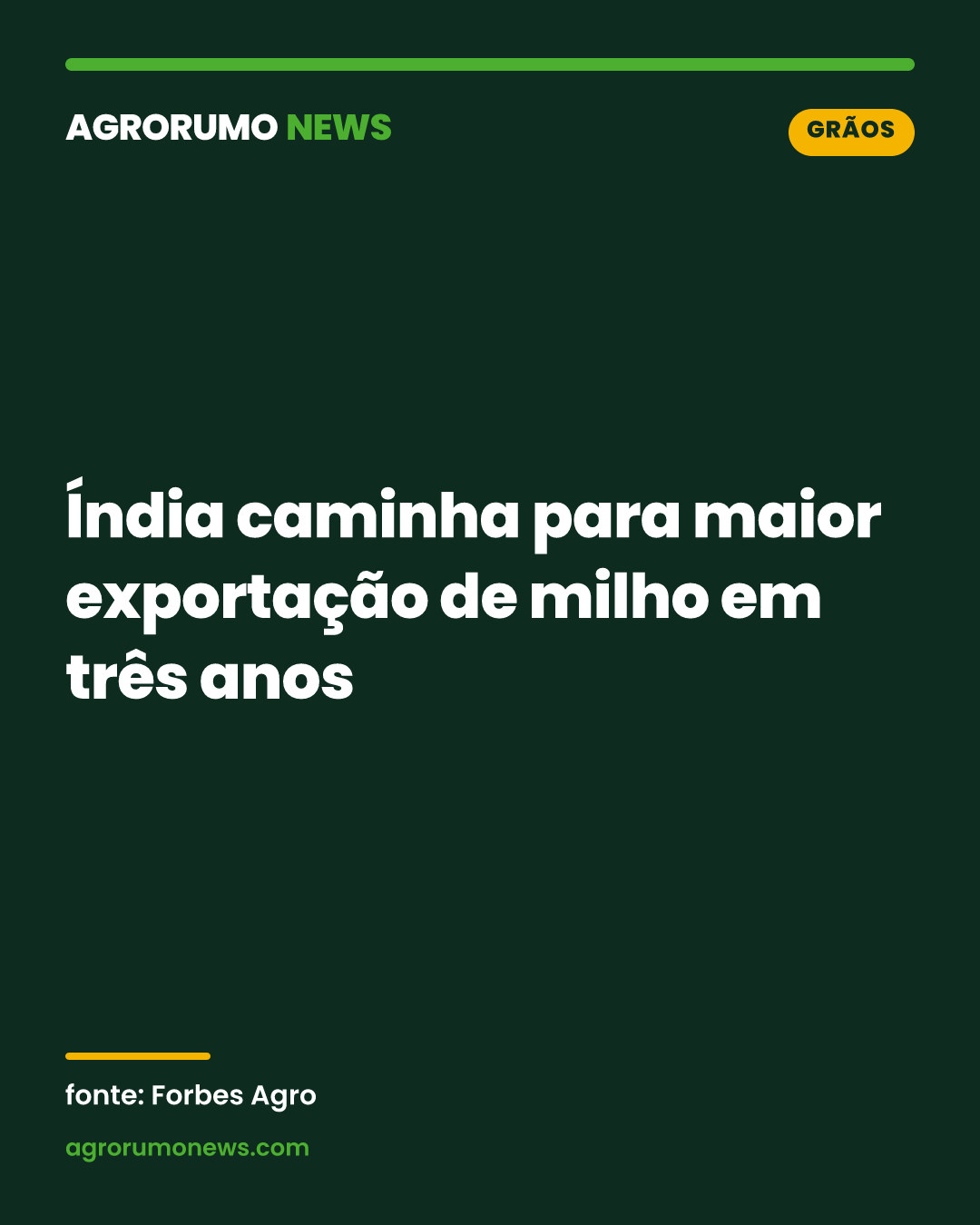 Índia caminha para maior exportação de milho em três anos