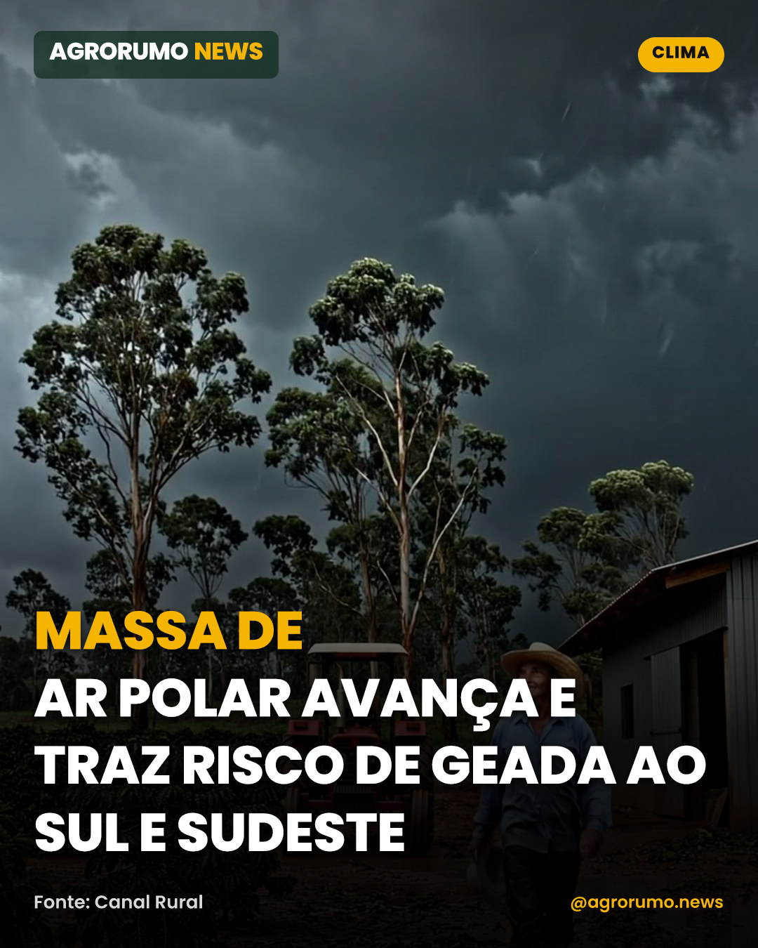 Massa de ar polar avança e traz risco de geada ao Sul e Sudeste
