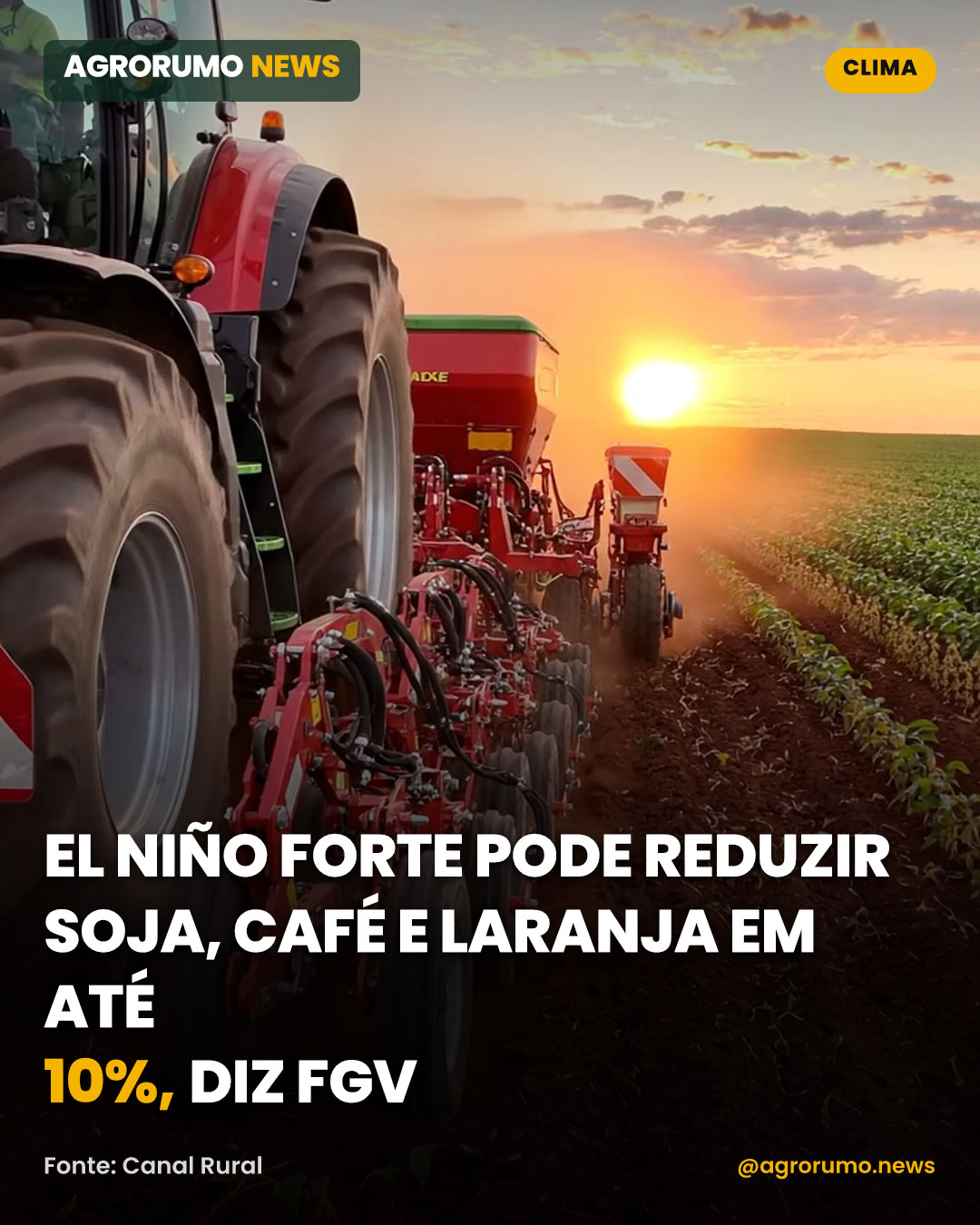 El Niño forte pode reduzir soja, café e laranja em até 10%, diz FGV
