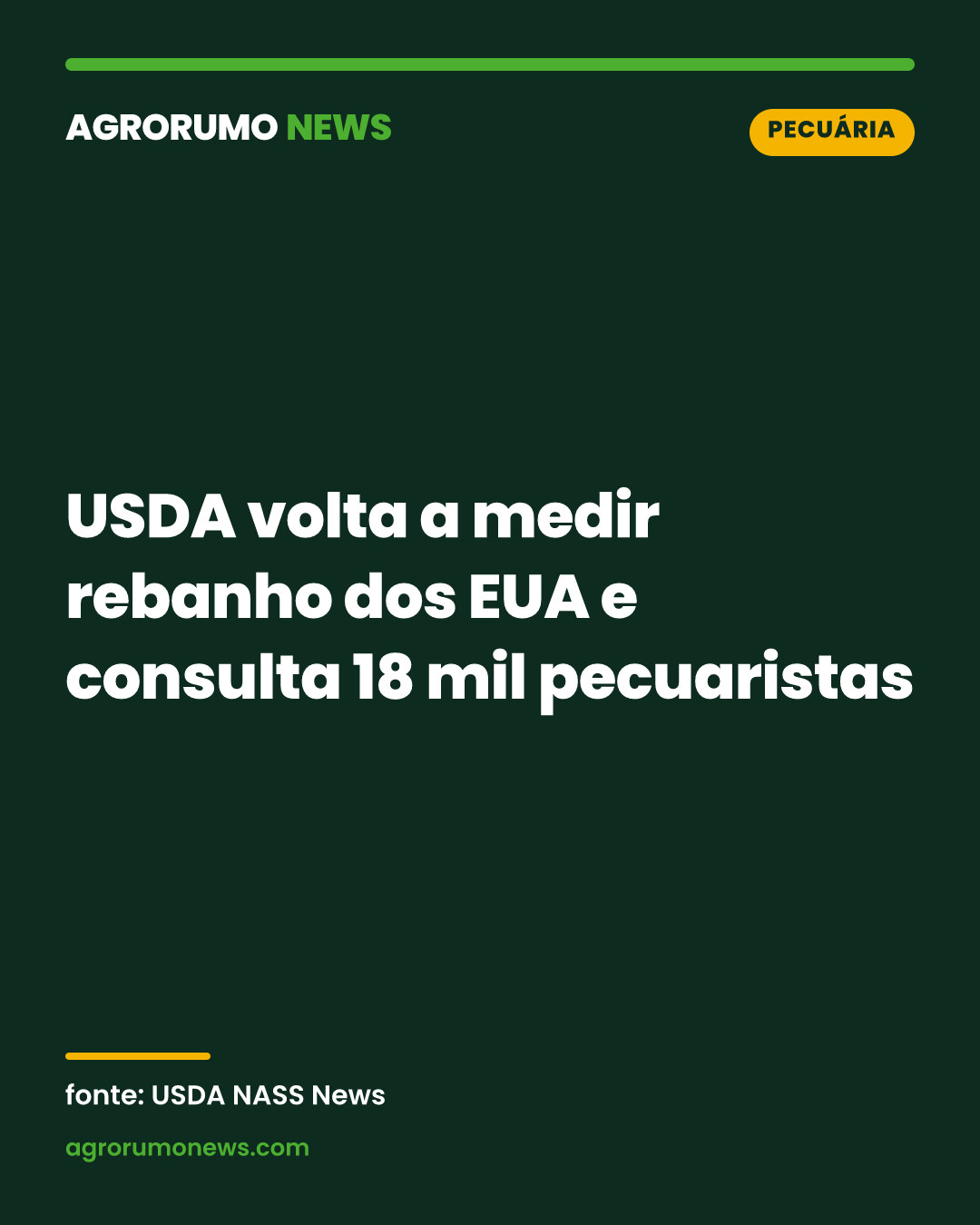 USDA volta a medir rebanho dos EUA e consulta 18 mil pecuaristas