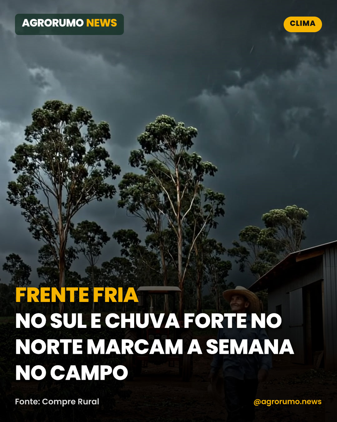 Frente fria no Sul e chuva forte no Norte marcam a semana no campo