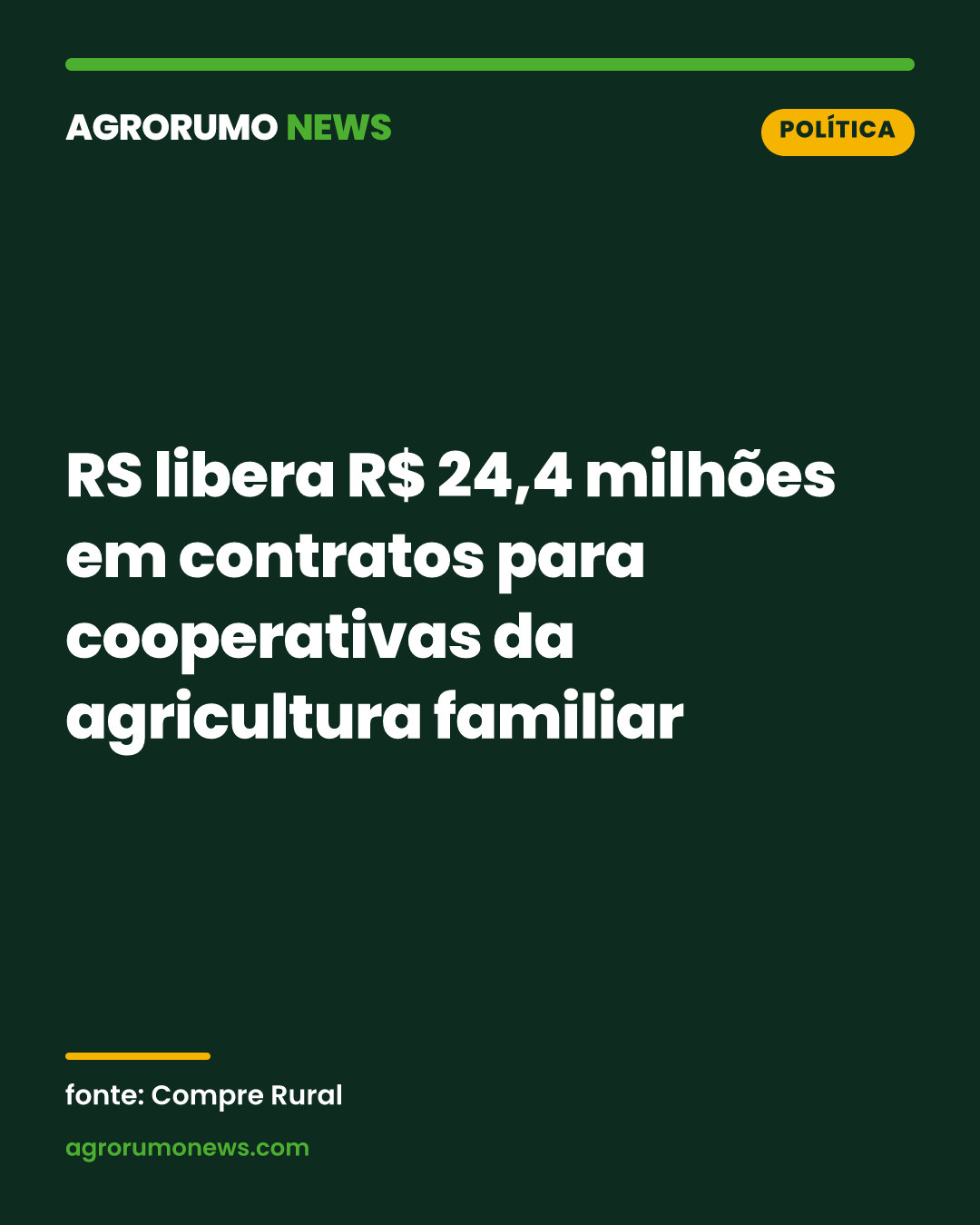 RS libera R$ 24,4 milhões em contratos para cooperativas da agricultura familiar