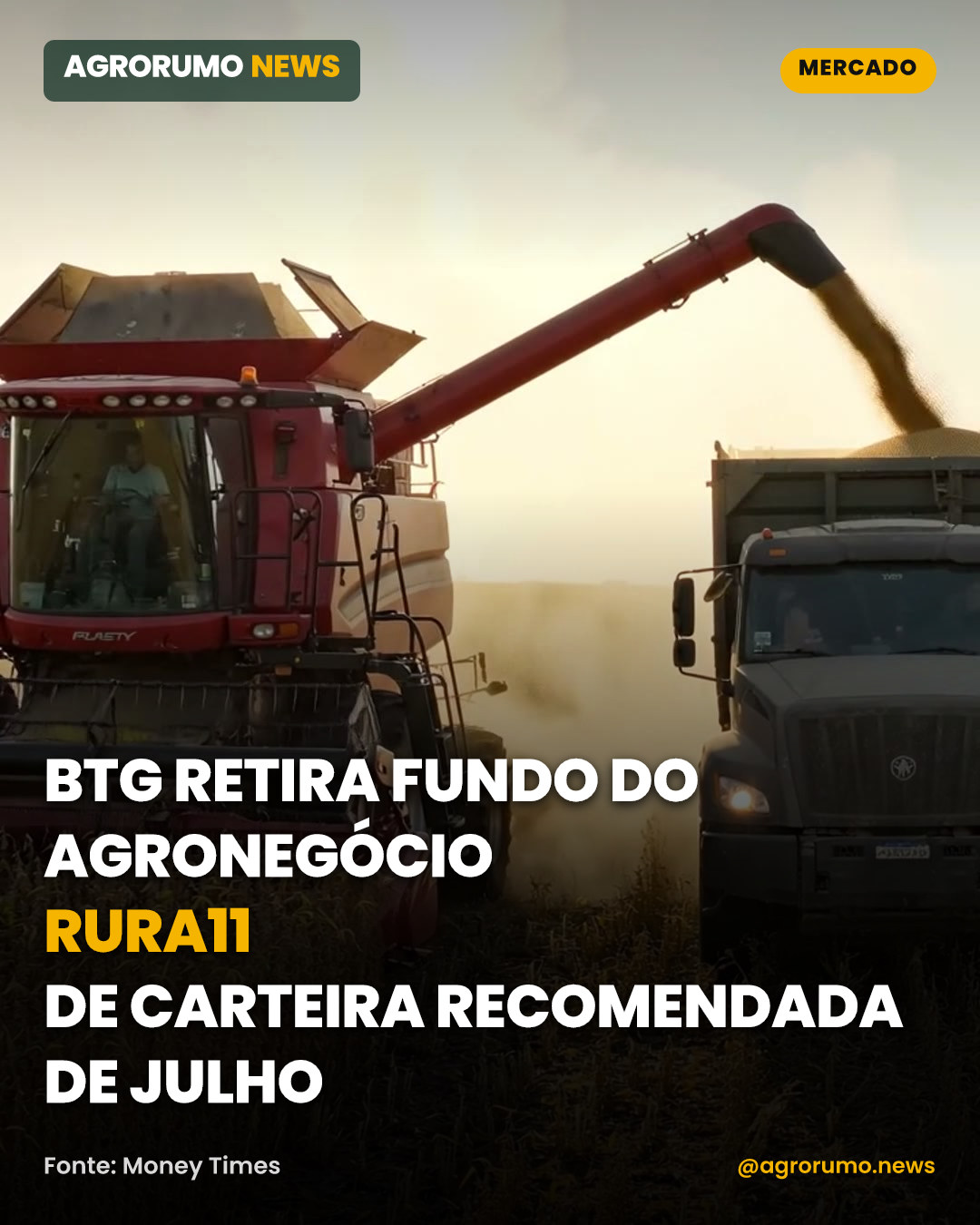 BTG retira fundo do agronegócio RURA11 de carteira recomendada de julho