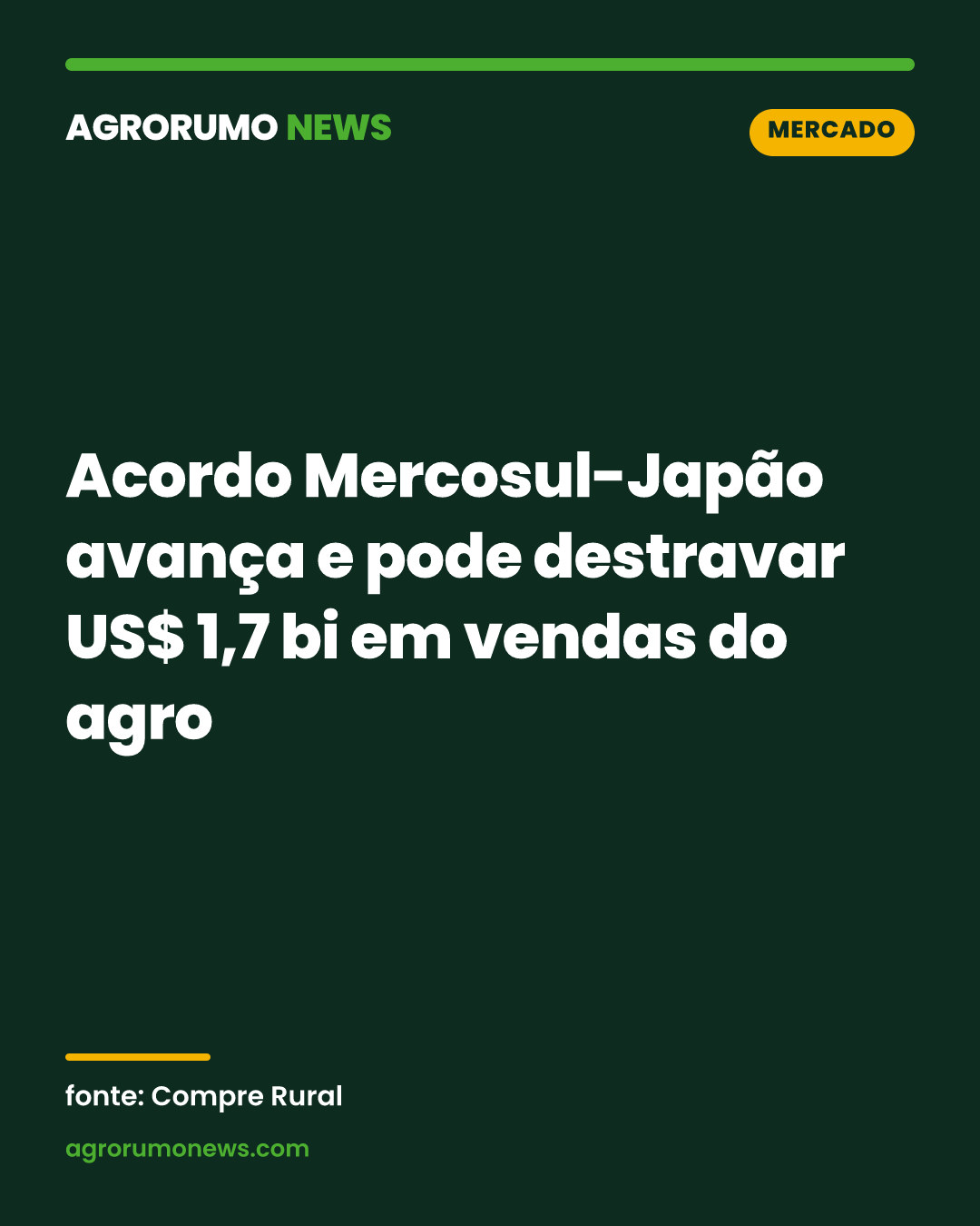 Acordo Mercosul-Japão avança e pode destravar US$ 1,7 bi em vendas do agro