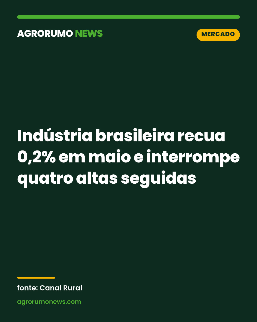 Indústria brasileira recua 0,2% em maio e interrompe quatro altas seguidas