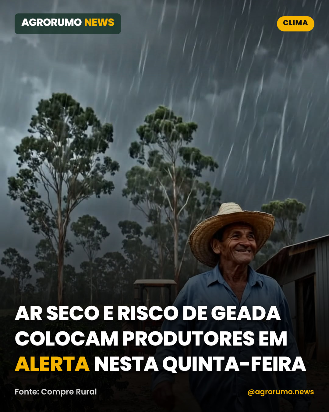 Ar seco e risco de geada colocam produtores em alerta nesta quinta-feira