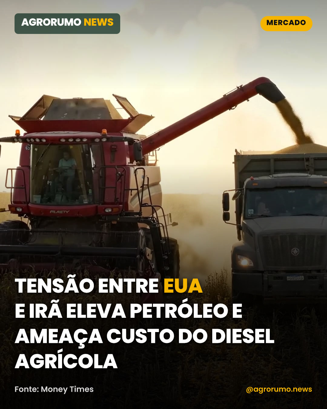 Tensão entre EUA e Irã eleva petróleo e ameaça custo do diesel agrícola