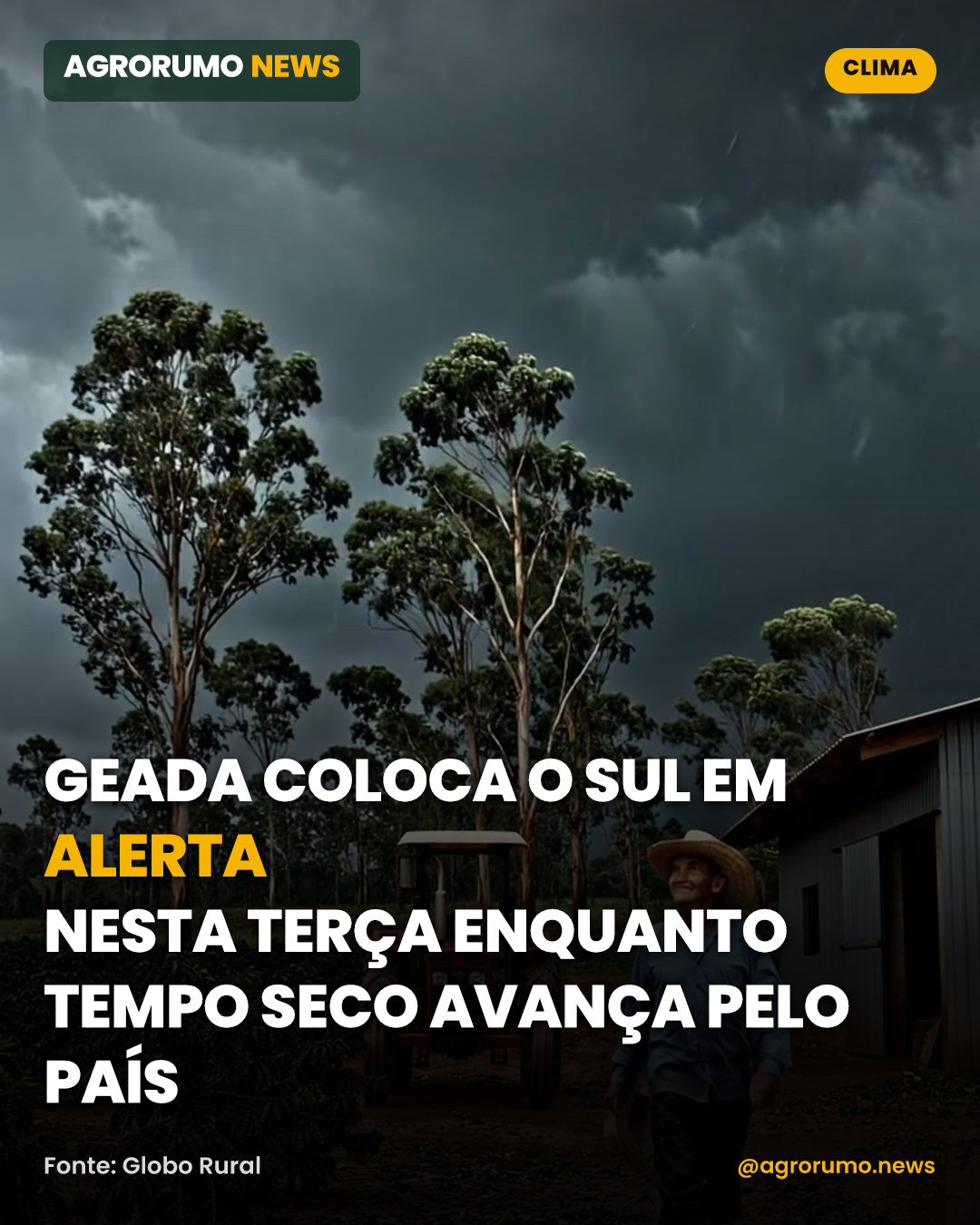 Geada coloca o Sul em alerta nesta terça enquanto tempo seco avança pelo país