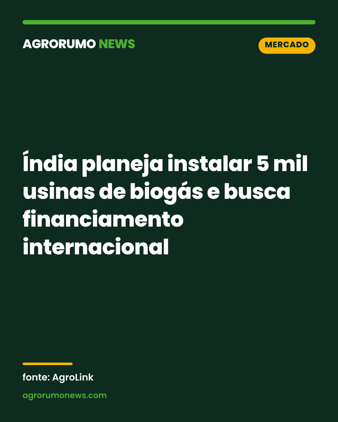 Índia planeja instalar 5 mil usinas de biogás e busca financiamento internacional