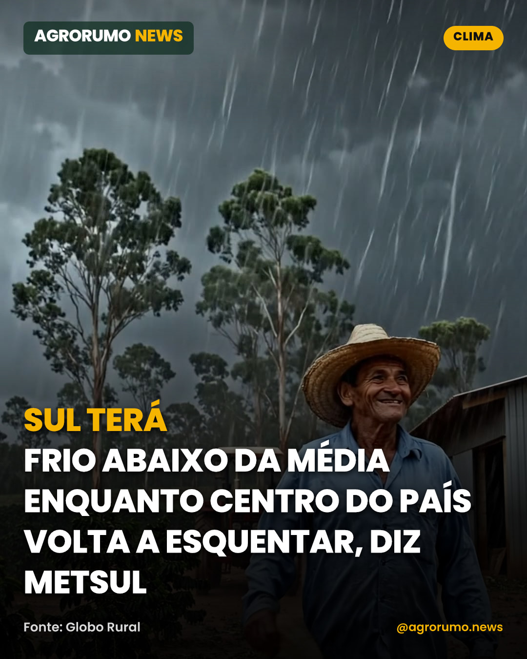 Sul terá frio abaixo da média enquanto centro do país volta a esquentar, diz MetSul