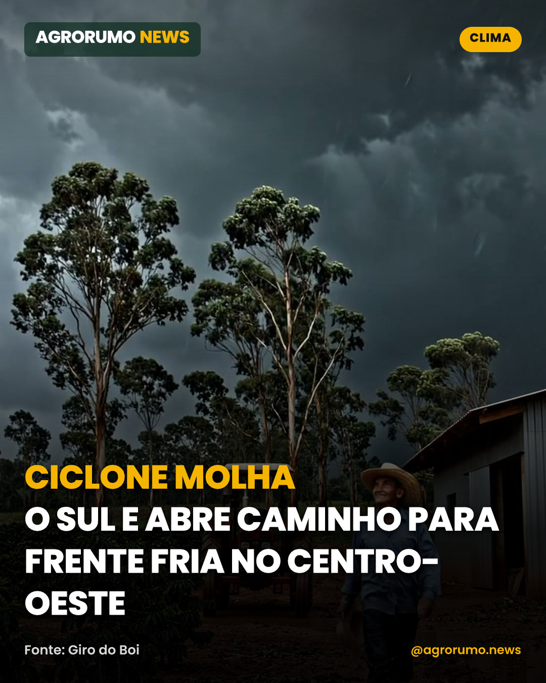 Ciclone molha o Sul e abre caminho para frente fria no Centro-Oeste
