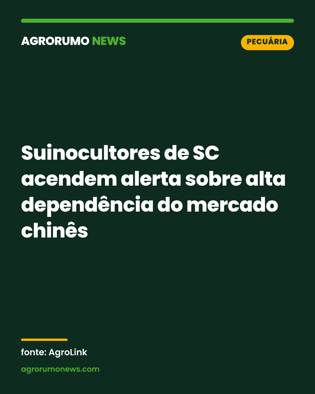 Suinocultores de SC acendem alerta sobre alta dependência do mercado chinês