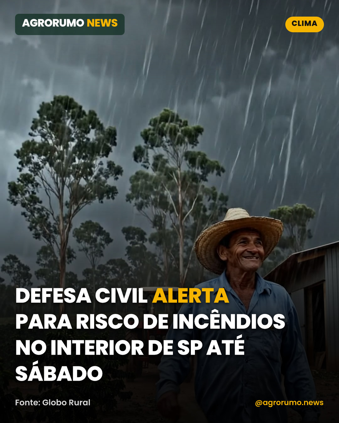 Defesa Civil alerta para risco de incêndios no interior de SP até sábado