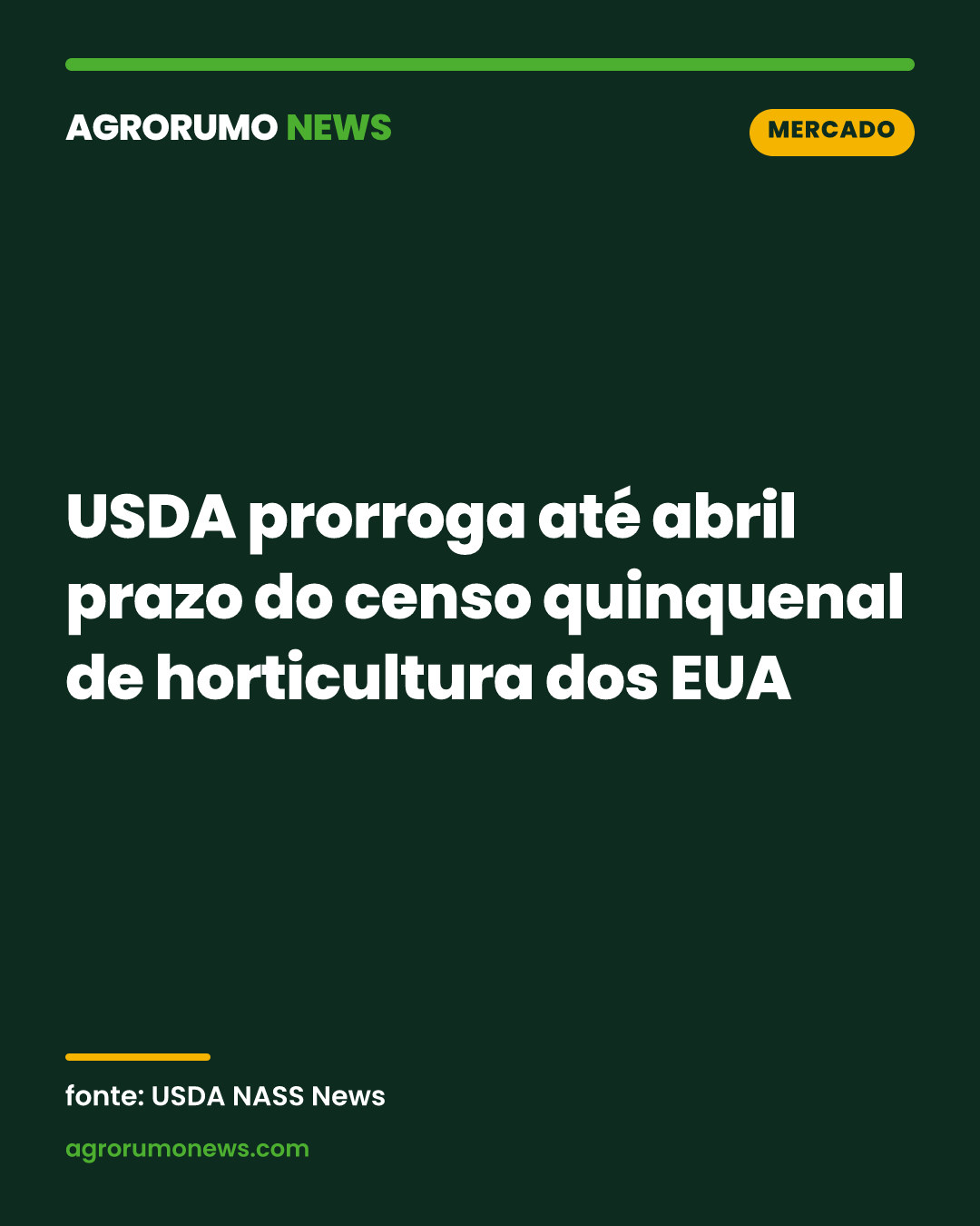 USDA prorroga até abril prazo do censo quinquenal de horticultura dos EUA